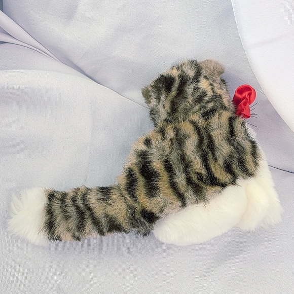 Steiff Snuffi Tabby Cat Plush Button Tag Green Eyes Bow Ribbon 6.5 Inch 077395 - Picture 5 of 10